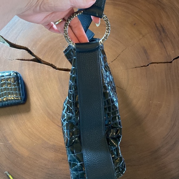 Brighton CHER Croc Patent Leather Black Shoulder Bag AND matching Wallet - Picture 5 of 15